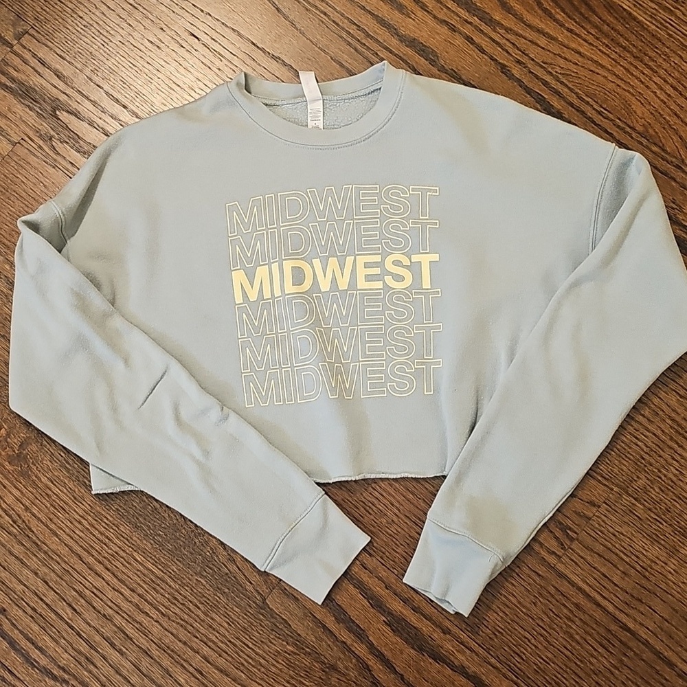 Midwest Light Blue Cropped Crew Neck Sweatshirt Size Medium - Picture 6 of 9